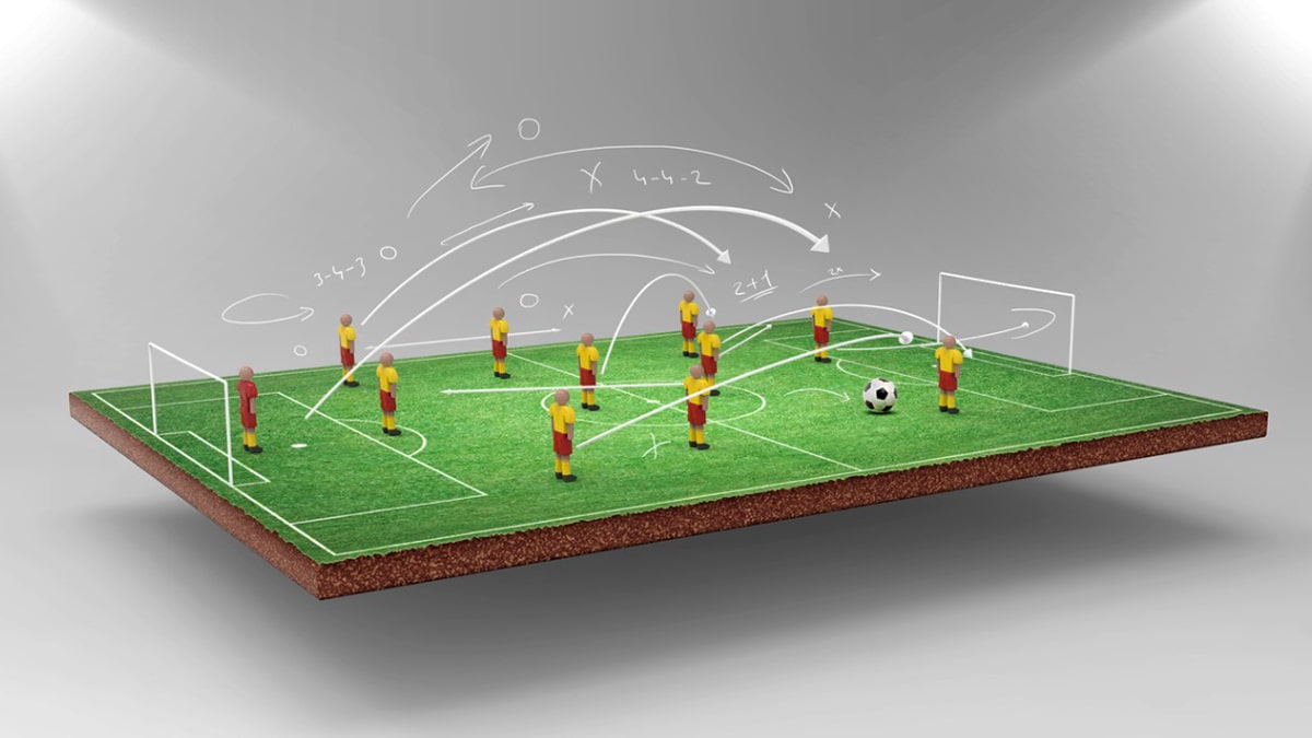 Conceito de futebol on-line com telefone celular 3d e futebol em