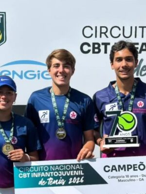 Na imagem, Yasmin Monteiro, Rafael Finetto e Bruno Rodrigues, os tenistas paineirenses que venceram na 5ª etapa do Circuito Nacional CBT Infantojuvenil.